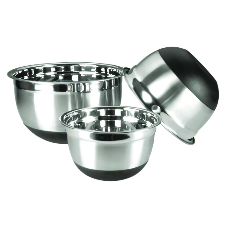 Product image #1 for Winco MXRU-500 German Mixing Bowl — 5-Quart Stainless Steel with Black Non-Slip Silicone Base, Mirror Finish