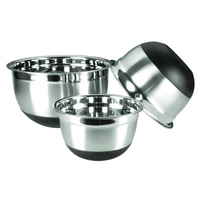 Winco MXRU-500 German Mixing Bowl — 5-Quart Stainless Steel with Black Non-Slip Silicone Base, Mirror Finish