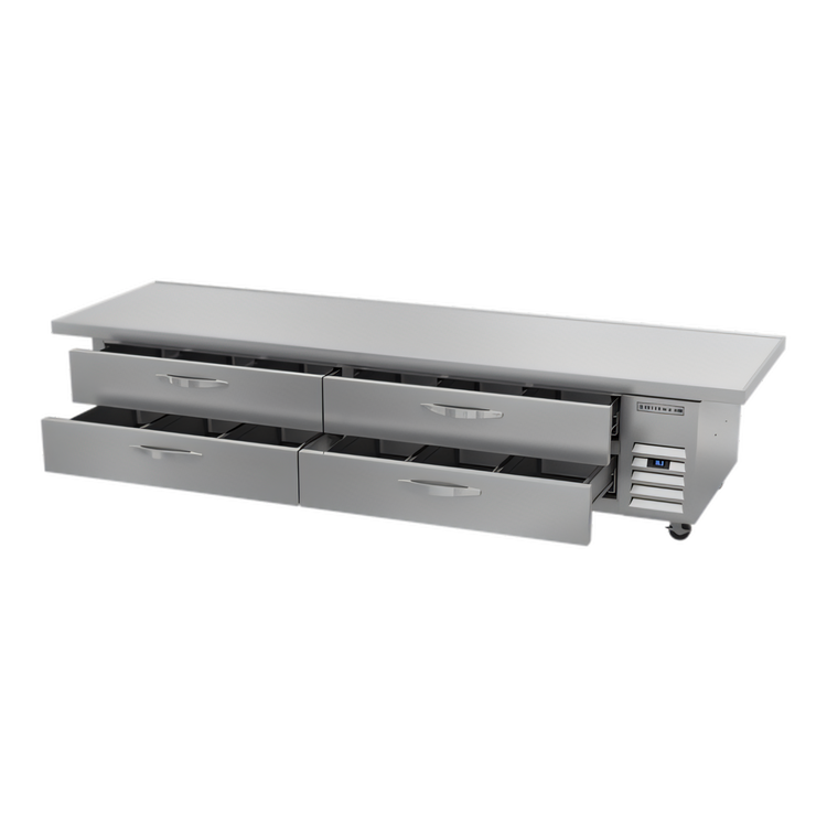 Product image #2 for Beverage-Air 108-Inch Four-Drawer Chef Base Refrigerator with Extended Top