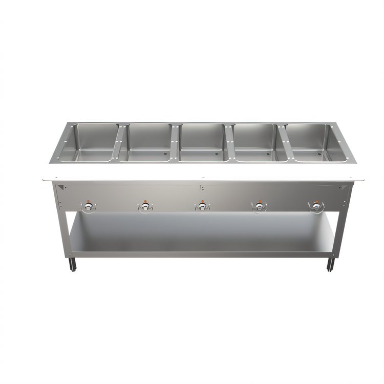 Product image #2 for BK Resources 5-Pan Electric Open-Well Steam Table with Cutting Board Shelf and Undershelf