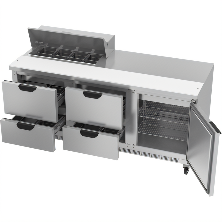 Product image #2 for Beverage-Air 72-Inch Three-Section Sandwich Top Refrigerated Counter with 8-Pan Top, 4 Drawers, and 1 Door