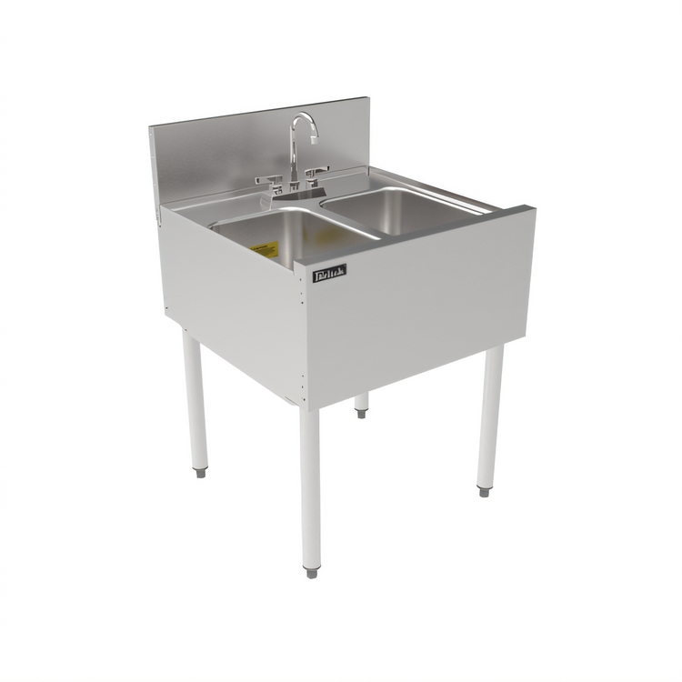 Product image #2 for Top Shelf TSF24M2 Two-Compartment Stainless Steel Underbar Sink Unit with Backsplash, 24 x 24 Inches