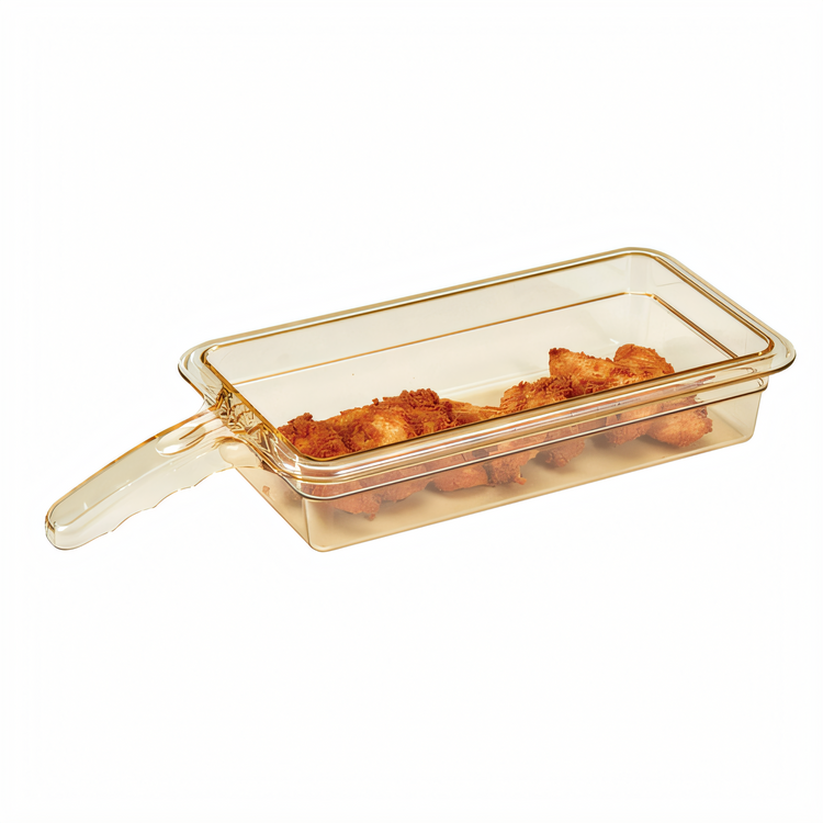 Product image #2 for Cambro H-Pan 1/3 Size High Heat Plastic Food Pan with Single Handle, 2-1/2" Deep, Amber