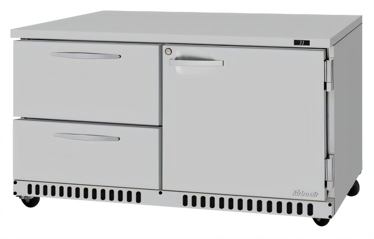 Product image #2 for Turbo Air PRO Series Front-Breathing Two-Section Undercounter Refrigerator with 1 Solid Door and 2 Drawers