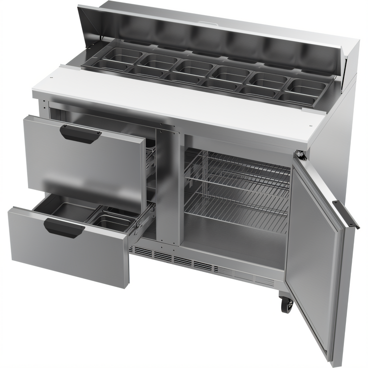 Product image #2 for Beverage-Air SPED48HC-12-2 48-Inch 2-Section Sandwich Prep Table with 1 Door, 2 Drawers and 12-Pan Top