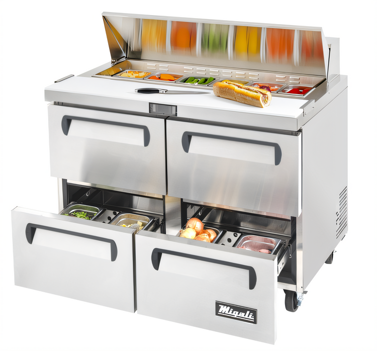 Product image #2 for Migali Competitor Series 67-Inch 4-Drawer Pizza Prep Table with Self-Contained Side-Mount Refrigeration
