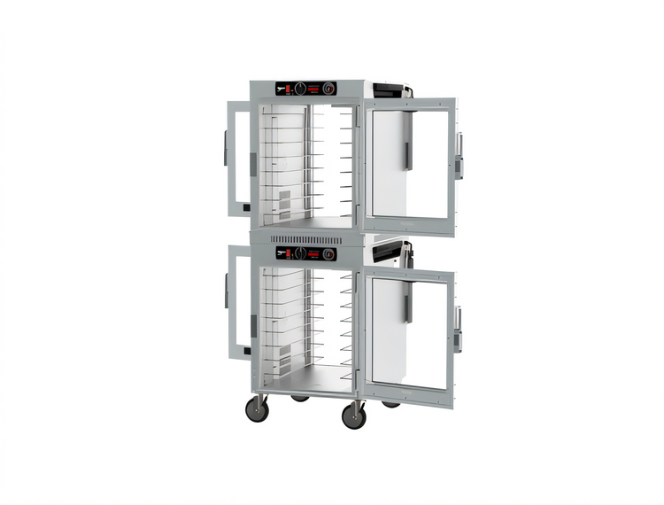 Product image #2 for Metro HotBlox™ Wide 16-Pan Mobile Pass-Thru Dual-Cavity Insulated Holding Cabinet with Clear Front and Rear Doors, Analog Control