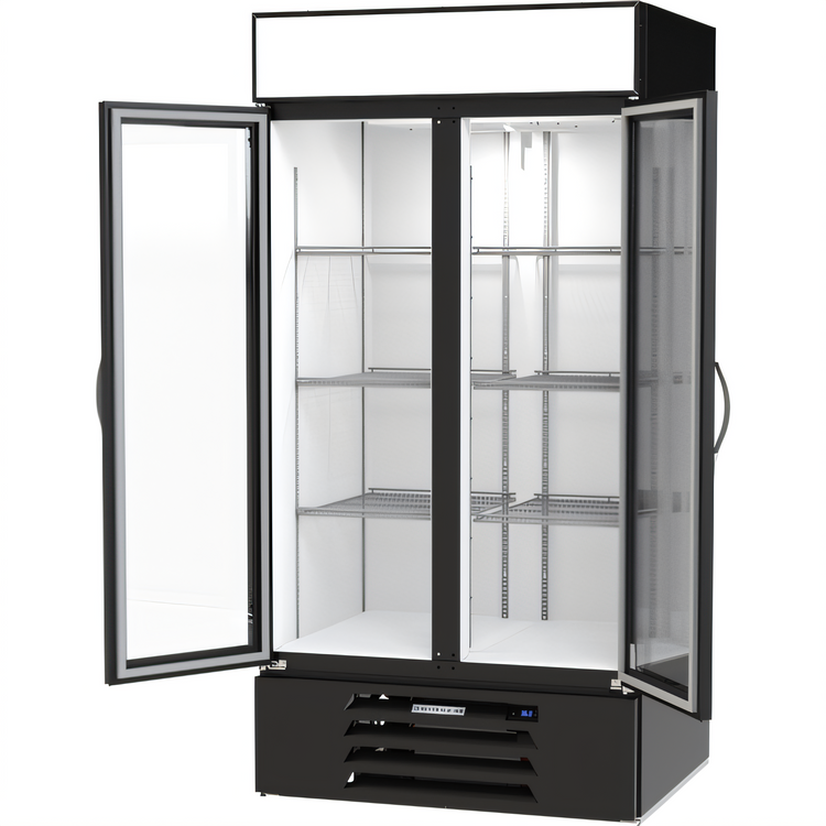 Product image #2 for Beverage-Air MarketMax Two-Section Reach-In Glass Door Merchandiser Refrigerator, 35.08 Cu. Ft., Black, Hinged Double Glass Doors