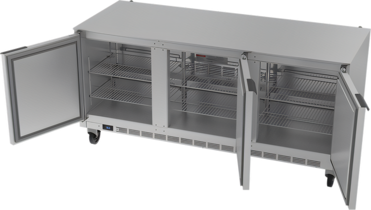 Product image #2 for Beverage-Air 3-Section Undercounter Refrigerator, 72 Inch Wide, 17.88 Cu. Ft., 3-Door, Rear-Mounted Self-Contained