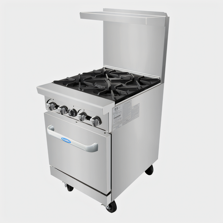 Product image #2 for CookRite 24-Inch 4-Burner Propane Commercial Gas Range with Space Saver Oven and Hi-Shelf