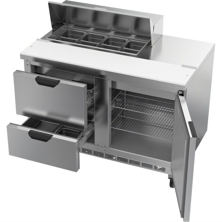 Product image #2 for Beverage-Air SPED48HC-08-2 48-Inch Two-Section Sandwich Top Refrigerated Counter, 13.0 Cu. Ft., 8 Pan Openings, 1 Door and 2 Drawers