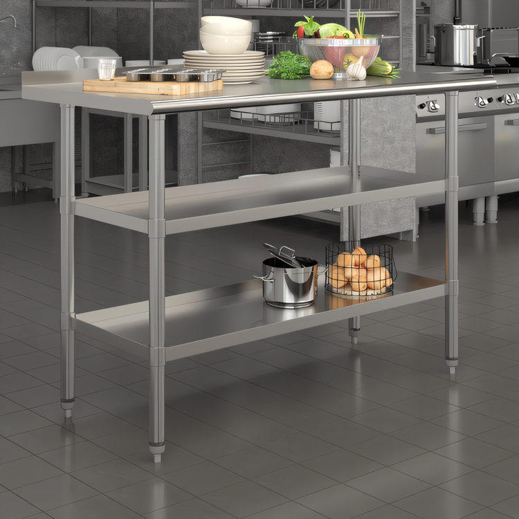 Product image #2 for Hogan Stainless Steel 18-Gauge Work Table with 1.5-Inch Backsplash and 2 Undershelves, 48 x 24 x 36 Inches
