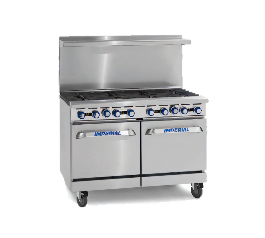 Product image #1 for Imperial Pro Series 48-Inch Stainless Steel Gas Restaurant Range with 4 Open Burners, 24-Inch Griddle, Convection Oven, and Open Cabinet Base