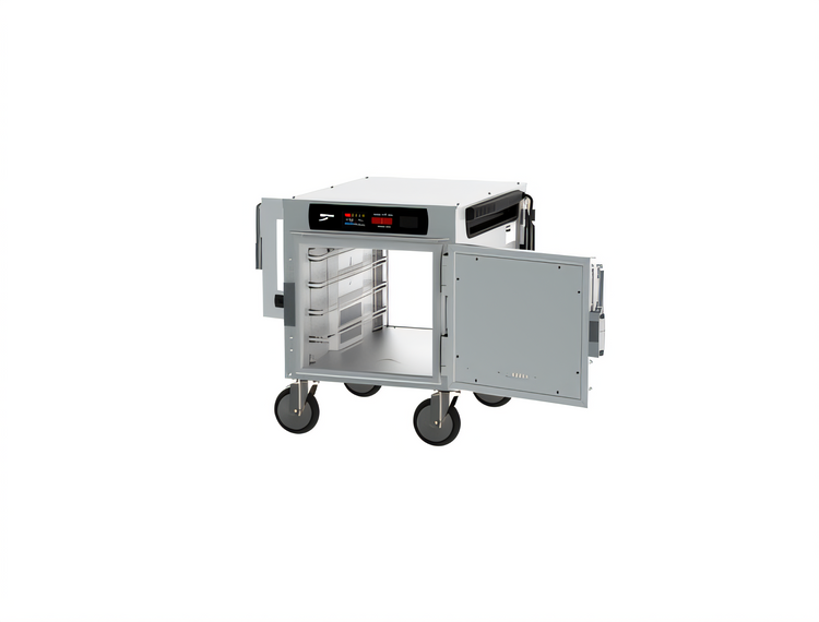 Product image #2 for Metro HotBlox™ Narrow 4-Pan Pass-Thru Undercounter Heated Holding Cabinet with Digital Touchscreen, Solid Front Door and Clear Rear Door, 120V