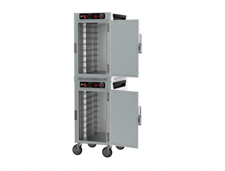 Product image #2 for Metro HotBlox Narrow 16-Pan Dual Cavity Mobile Heated Holding Cabinet, Analog, Solid Doors