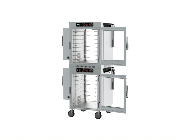 Product image #2 for Metro HotBlox™ 16-Pan Wide Dual-Cavity Mobile Pass-Thru Insulated Holding Cabinet, Analog, Clear Front/Solid Rear Doors