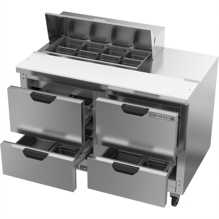 Product image #2 for Beverage-Air SPED48HC-08-4 48-Inch Two-Section Sandwich Prep Table with 4 Drawers and 8-Pan Top