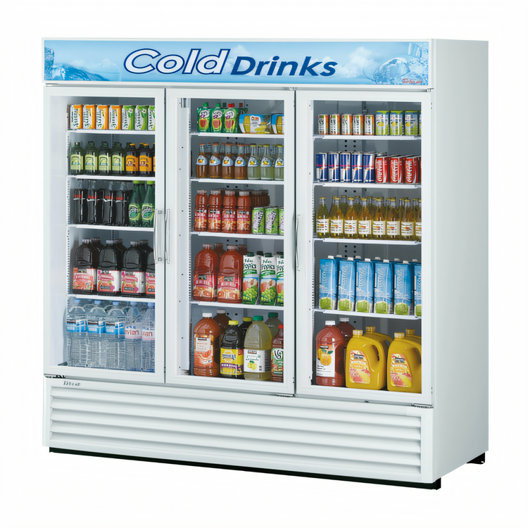 Product image #2 for Turbo Air TGM-72RS(B)-N 3-Section Bottom Mount Self-Contained Glass Door Refrigerated Merchandiser, 67.98 Cu. Ft.