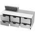 Thumbnail image #2 for Beverage-Air 72-Inch Three-Section Sandwich Prep Table Refrigerated Counter with 6 Drawers, 8-Pan Cut Top, and 17-Inch Cutting Board