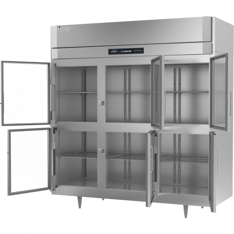 Product image #2 for Victory UltraSpec 3-Section Glass Half-Door Reach-In Freezer, Self-Contained, Top-Mounted