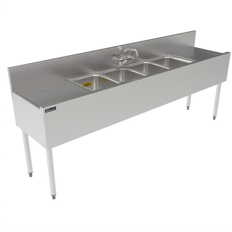 Product image #2 for Top Shelf TS Series 84-Inch 4-Compartment Stainless Steel Underbar Multi-Tank Sink Unit with Left and Right Drainboards