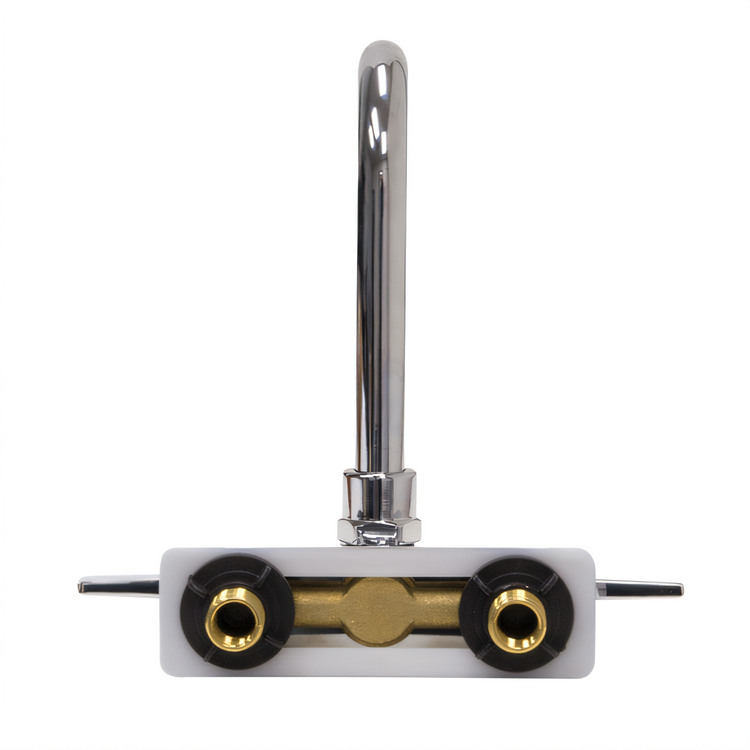 Product image #2 for Advance Tabco K-316 4-Inch O.C. Lead-Free Splash-Mounted Faucet with 3-1/2-Inch Gooseneck Spout and Wrist Handles