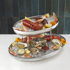 Thumbnail image #1 for American Metalcraft DWHVSEA14 14-Inch Hammered Double-Wall Stainless Steel Oval Seafood Tray Case of 6