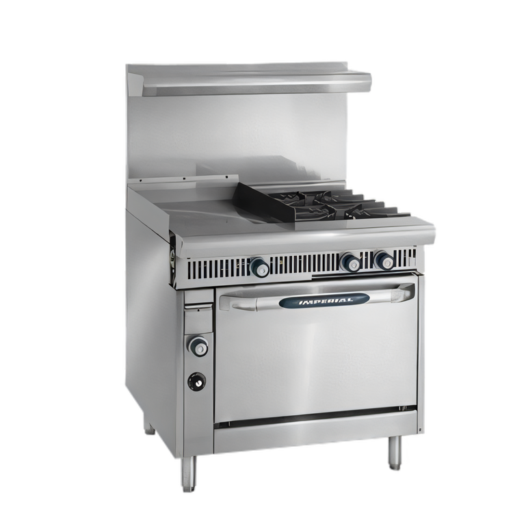 Product image #1 for Imperial Spec Series Heavy Duty 36-Inch Gas Range with 24-Inch Griddle, 2 Open Burners, and Standard Oven
