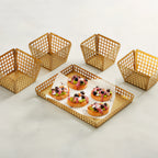 Thumbnail image #2 for American Metalcraft LFRYG44 Square Stainless Steel Serving Basket, Laser-Cut, Gold Finish, 4 x 4 x 3 Inches Case of 48