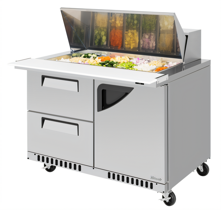 Product image #2 for Turbo Air Super Deluxe 48-1/4-Inch Two-Section Mega Top Sandwich/Salad Prep Table with 1 Door and 2 Drawers