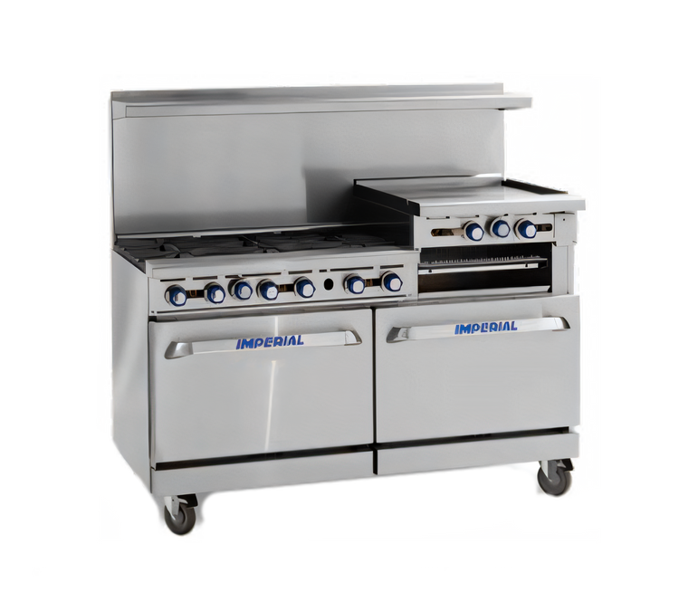 Product image #1 for Imperial Pro Series 60-Inch Gas Restaurant Range with 4 Open Burners, 36-Inch Griddle, Convection Oven and Standard Oven