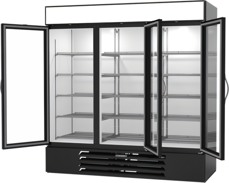 Product image #2 for Beverage-Air MarketMax 3-Section Reach-In Glass Door Refrigerated Merchandiser, 70.19 Cu. Ft., Black, Bottom-Mounted