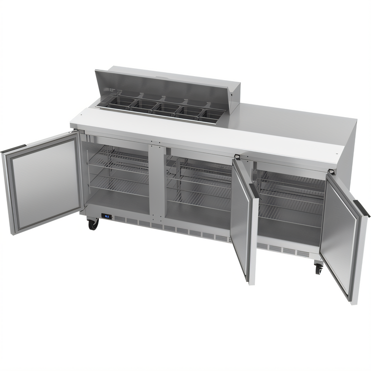 Product image #2 for Beverage-Air 72-Inch Three-Section Sandwich Prep Table Refrigerator with 10 1/6-Size Pan Top