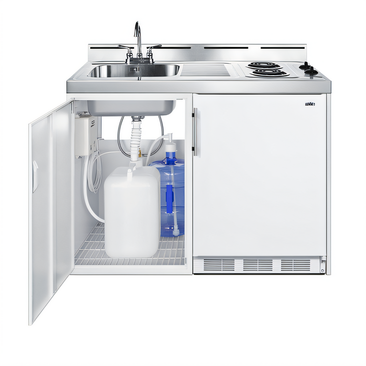 Product image #2 for 48-Inch No-Plumbing All-In-One Kitchenette with Refrigerator-Freezer, 2-Burner Coil Cooktop, Sink, and Water Pump Kit