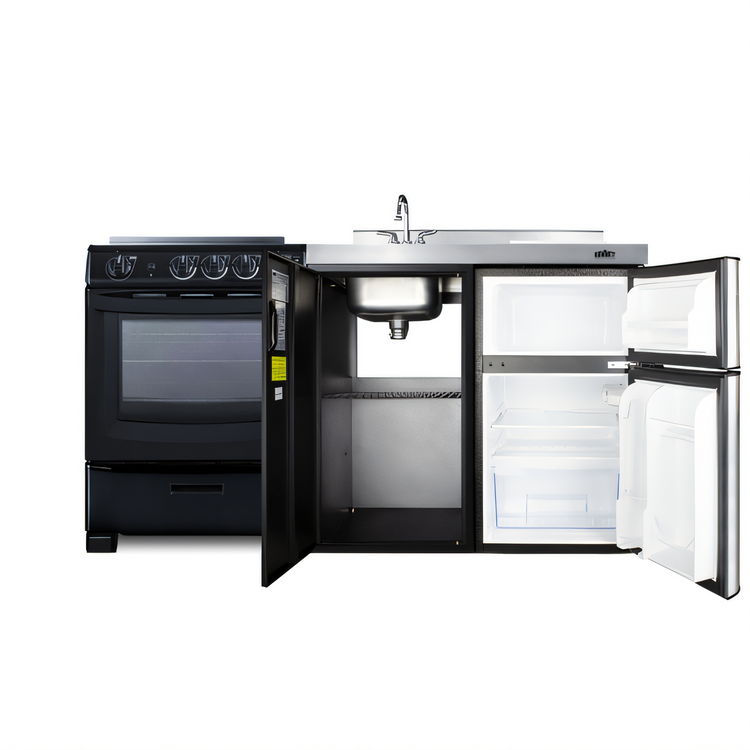 Product image #2 for Summit Appliance 63 Inch All-In-One Kitchenette with Smooth-Top Electric Range, Refrigerator-Freezer, Sink, and Storage Cabinet