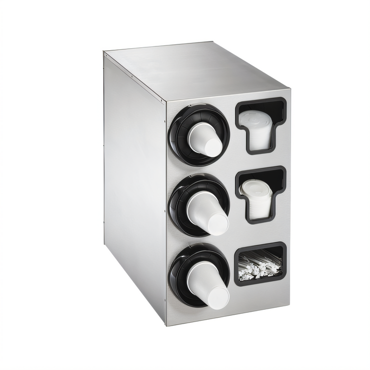 Product image #2 for Vollrath 3-High Vertical Stainless Steel Cup Dispenser Cabinet with Lid Holders and Straw Pocket