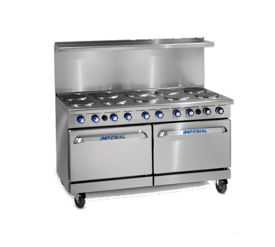 Product image #1 for Imperial Pro Series 60-Inch Electric Restaurant Range with 6 Round Plate Elements, 24-Inch Thermostatic Griddle, and Double Ovens