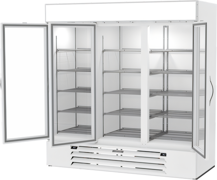 Product image #2 for Beverage-Air MarketMax™ Dual Temp Three-Section Reach-In Wine Merchandiser Refrigerator, Bottom-Mounted Self-Contained, White, 75-1/8 Inch