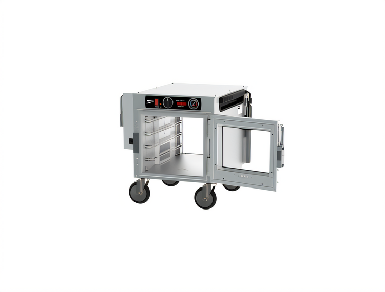 Product image #2 for Metro HotBlox Narrow 4-Pan Pass-Thru Undercounter Insulated Holding Cabinet, Clear Front Door / Solid Rear Door, Analog Control