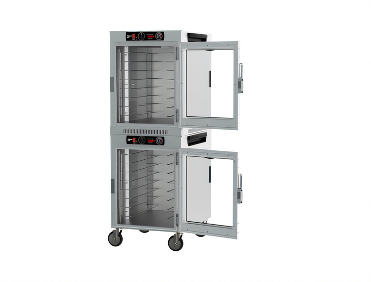 Product image #2 for Metro HotBlox Wide 16-Pan Stacked Dual-Cavity Mobile Heated Holding Cabinet, Analog Control, Clear Door