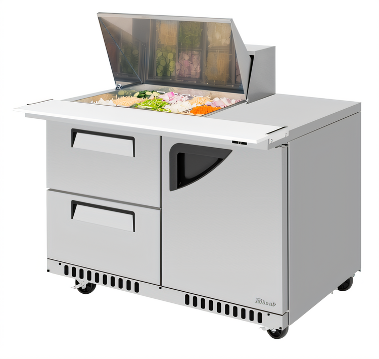 Product image #2 for Turbo Air Super Deluxe 48-1/4-Inch 2-Section Prep Table Workstation Refrigerator with 2 Drawers, 1 Door, and Front Breathing Airflow