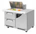 Thumbnail image #2 for Turbo Air Super Deluxe 48-1/4-Inch 2-Section Prep Table Workstation Refrigerator with 2 Drawers, 1 Door, and Front Breathing Airflow