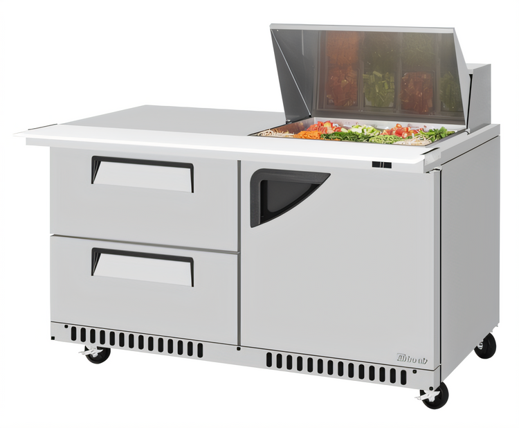 Product image #2 for Turbo Air Super Deluxe 60-Inch 2-Section Sandwich/Salad Prep Table Work Station with 12-Pan Mega Top, 2 Drawers, 1 Door, and Front Breathing Airflow