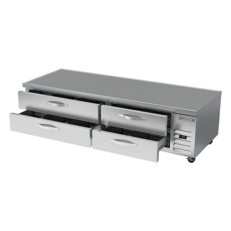 Product image #2 for Beverage-Air 84-Inch Four-Drawer Chef Base Refrigerator with Stainless Steel Top and Side-Mounted Self-Contained R290 Refrigeration