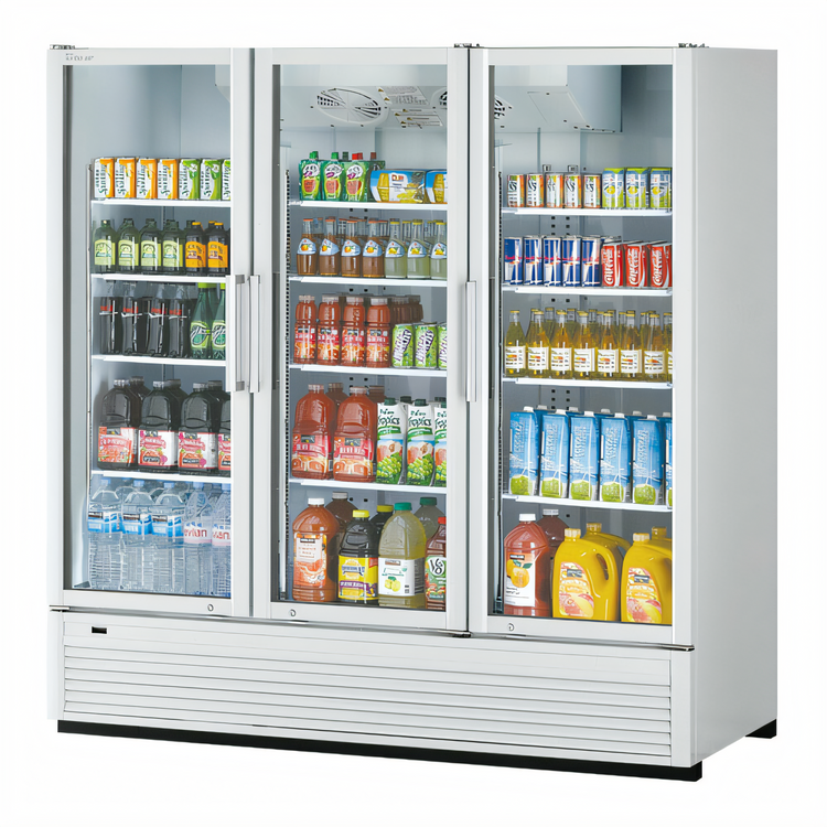 Product image #2 for Turbo Air Super Deluxe 3-Section Glass Door Refrigerated Merchandiser, 70.5 Cu. Ft., Self-Contained Bottom Mount
