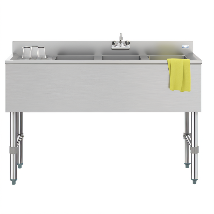 Product image #2 for KoolMore 48-Inch Commercial 3-Compartment Underbar Sink with Left Drainboard, 304 Stainless Steel