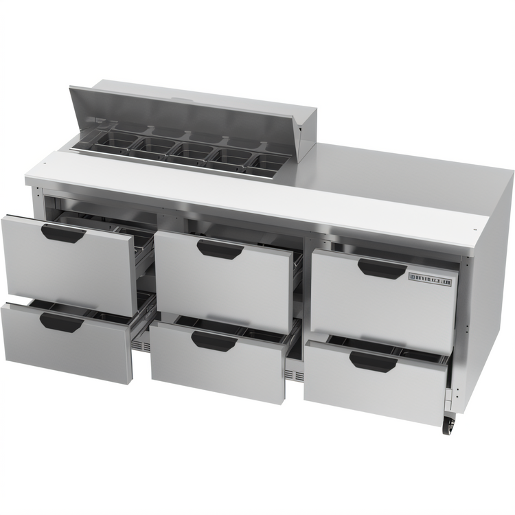 Product image #2 for Beverage-Air Three-Section Refrigerated Sandwich Prep Table with 6 Drawers, 72-Inch Standard Top