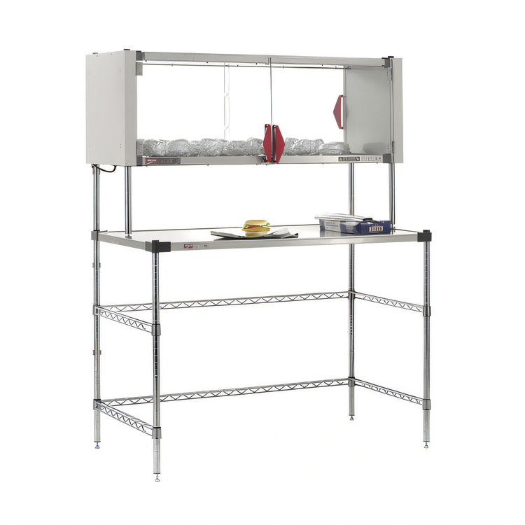 Product image #2 for Metro Super Erecta Hot 48-Inch x 24-Inch Stainless Steel Heated Workstation with Enclosed Heated Shelf, Overhead Wire Shelf, and 3-Sided Open Base