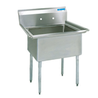 Thumbnail image #1 for BK Resources BKS-1-18-12 Commercial One-Compartment Stainless Steel Sink, 18 x 18 x 12 in Bowl, 9 in Backsplash, Galvanized Legs