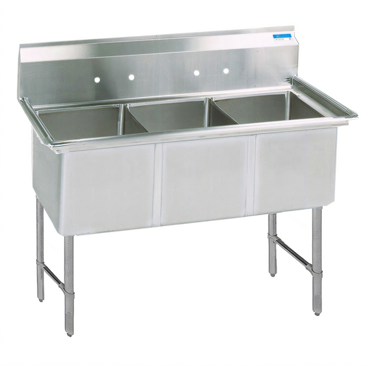 Product image #1 for BK Resources 77-1/8" Three-Compartment 304 Stainless Steel Commercial Sink with 10" Backsplash